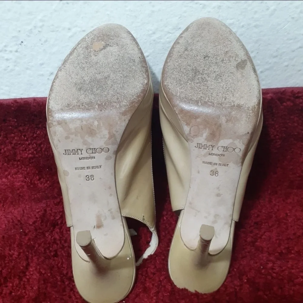 Jimmy Choo Ayan Patent Leather Nude Sling Back Open Toe Pumps size : 8 - Picture 3 of 5